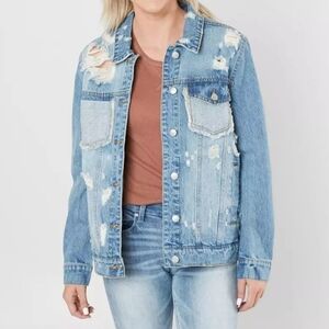 Daytrip Deconstructed Distressed Light Blue Button Jean Jacket M
